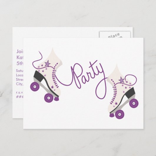 Paarse Roller Schaatsen Verjaardag Party Briefkaar Uitnodiging Briefkaart (Voorkant / Achterkant)