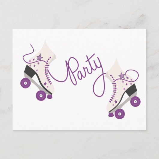 Paarse Roller Schaatsen Verjaardag Party Briefkaar Uitnodiging Briefkaart (Voorkant)