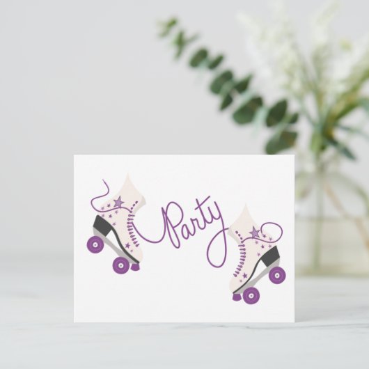 Paarse Roller Schaatsen Verjaardag Party Briefkaar Uitnodiging Briefkaart (Staand voorkant)