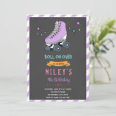 Paarse Roller schaatsfeest uitnodiging (Staand voorkant)