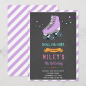 Paarse Roller schaatsfeest uitnodiging (Voorkant / Achterkant)