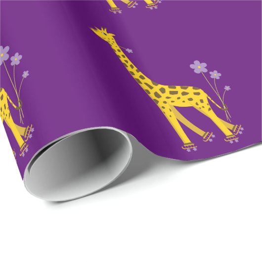 Paarse Roller Skating Funny Giraffe Cadeaupapier (Rol Hoek)