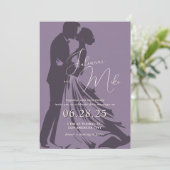 Paarse romantische bruiloft uitnodiging (Staand voorkant)