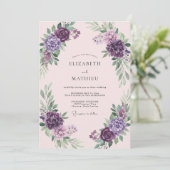 Paarse Romantische Lente Bruiloft Kaart (Staand voorkant)
