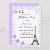 Paarse romantische verjaardagsuitnodiging in Parij Kaart (Voorkant / Achterkant)