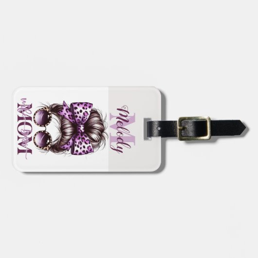 Paarse rommelige Bun Mama Vrouw Baas Bagagelabel (Voorkant horizontaal)