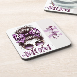 Paarse rommelige Bun Mama Vrouw Baas Bier Onderzetter