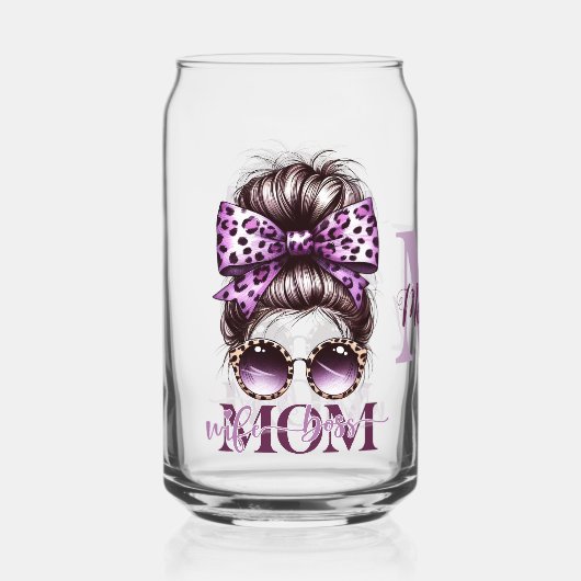 Paarse rommelige Bun Mama Vrouw Baas Blikvorm Glas (Voorkant)