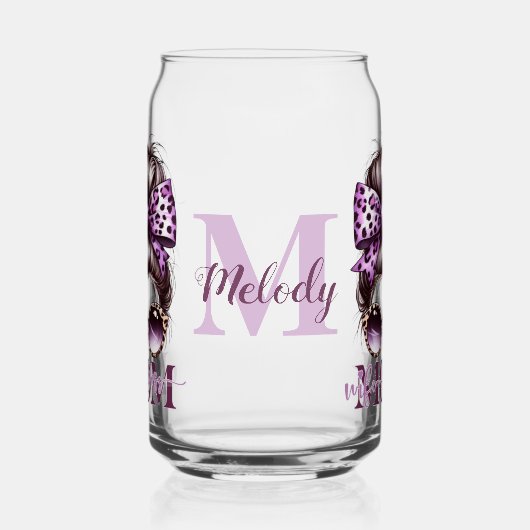 Paarse rommelige Bun Mama Vrouw Baas Blikvorm Glas (Links)