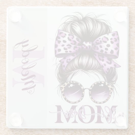 Paarse rommelige Bun Mama Vrouw Baas Glazen Onderzetter (Achterkant)
