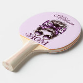 Paarse rommelige Bun Mama Vrouw Baas Tafeltennisbatje (Voorkant Gekanteld)