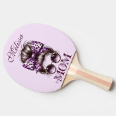 Paarse rommelige Bun Mama Vrouw Baas Tafeltennisbatje (Zijkant)