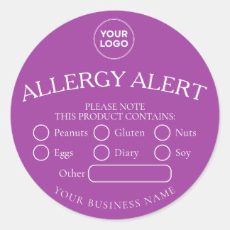 Paarse Ronde Witte Voedsel Allergie Alert Sticker