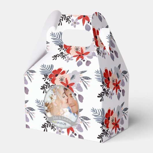 Paarse Rood Blauw Blush Roze Bloemen Krans Bruilof Bedankdoosjes (Voorkant Zijde)