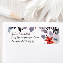 Paarse Rood Blush Roze en Grijs Bloemen Bruiloft Etiket