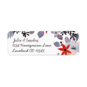 Paarse Rood Blush Roze en Grijs Bloemen Bruiloft Etiket (Voorkant)