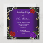 Paarse roodroos Gold Black Birthday Kaart (Achterkant)