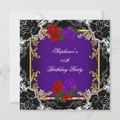 Paarse roodroos Gold Black Birthday Kaart (Voorkant)