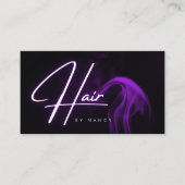 Paarse Rook Neon Haarsalon Visitekaartje (Voorkant)