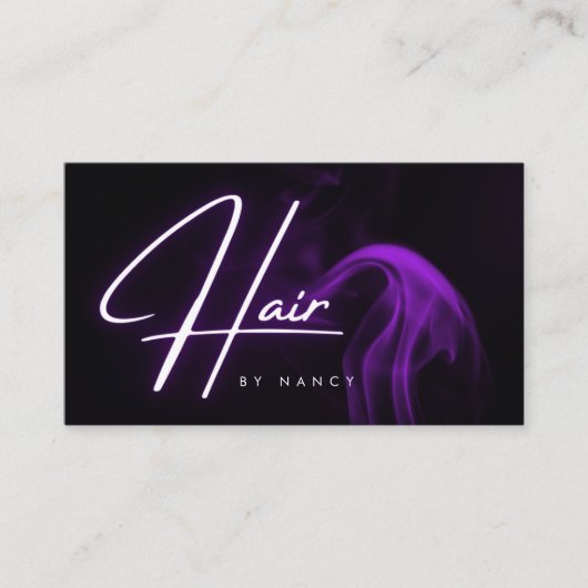 Paarse Rook Neon Haarsalon Visitekaartje (Voorkant)