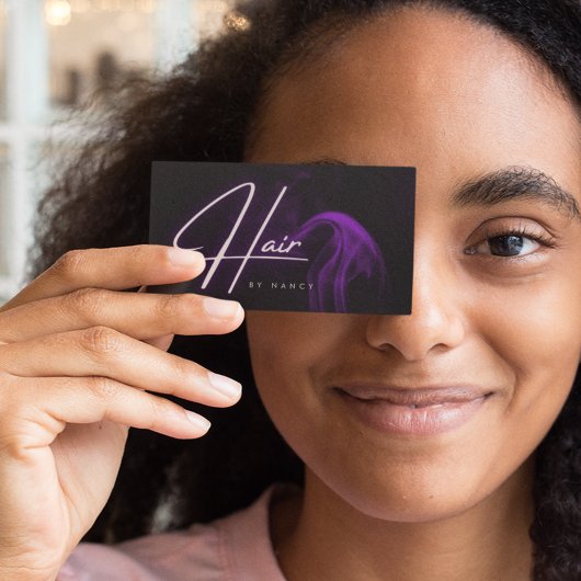 Paarse Rook Neon Haarsalon Visitekaartje