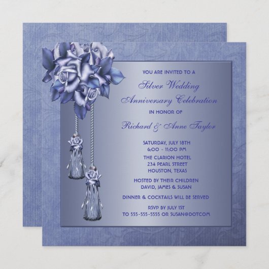 Paarse Roos 25e huwelijksjubileumfeest Kaart (Voorkant / Achterkant)