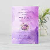 Paarse Roos Alcohol Tuin Huwelijksfeest Kaart (Staand voorkant)