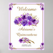 Paarse Roos bladgoud quinceanera Welkom Poster (Voorkant)