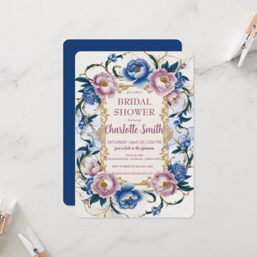  Paarse Roos Bloem antiek vrijgezellenfeest Kaart (Voorkant / Achterkant in situ)