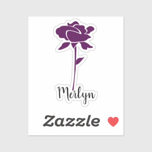 Paarse Roos Bloem Bloemen Aangepaste Naam Kleurrij Sticker (Vel)