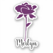 Paarse Roos Bloem Bloemen Aangepaste Naam Kleurrij Sticker (Voorkant)