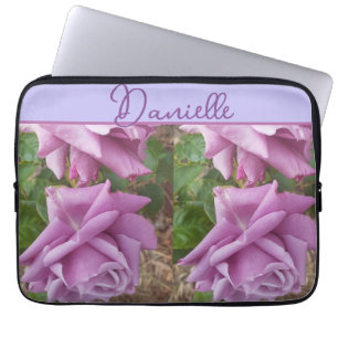 Paarse Roos Bloem bloemige Meisjes Naam Verjaardag Laptop Sleeve