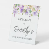 Paarse Roos Bloemen 90e Verjaardag Welkom Reclamebord Met Voetstuk (Voorkant)