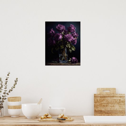 Paarse Roos Bloemen Art Print Poster (Keuken)