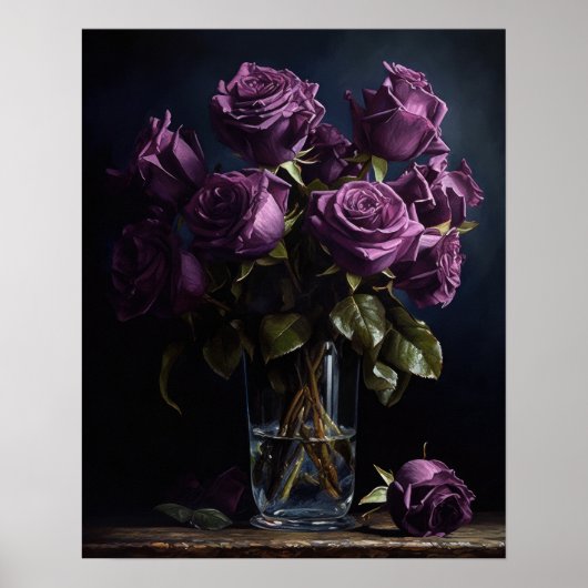 Paarse Roos Bloemen Art Print Poster (Voorkant)