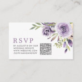 Paarse Roos Bloemen Bruiloft QR Code RSVP Informatiekaartje (Voorkant)