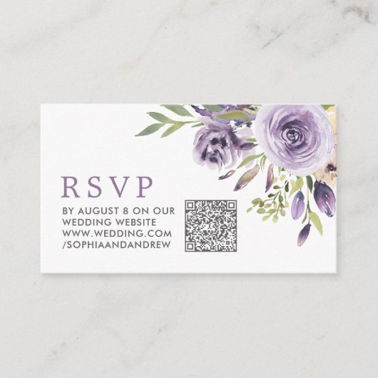 Paarse Roos Bloemen Bruiloft QR Code RSVP Informatiekaartje (Voorkant)