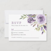 Paarse Roos Bloemen Bruiloft RSVP Kaart (Voorkant)