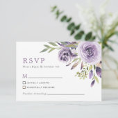 Paarse Roos Bloemen Bruiloft RSVP Kaart (Staand voorkant)