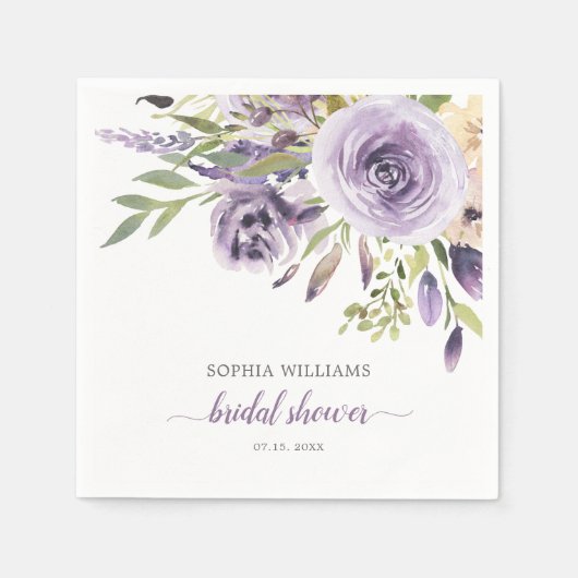 Paarse Roos Bloemen Bruiloftsshower Servetten (Voorkant)