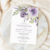 Paarse Roos Bloemen Doopuitnodiging Kaart