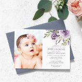Paarse Roos Bloemen Foto Meisje Christening Kaart
