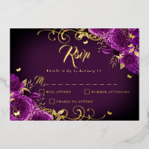 Paarse Roos Bloemen Gold Swirl Gold Quinceanera