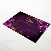 Paarse Roos Bloemen Gold Swirl Gold Quinceanera Folie Uitnodiging (Gedraaid)