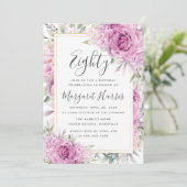 Paarse Roos Bloemen Goud Lijst 80ste Tachtig Verja Kaart (Staand voorkant)