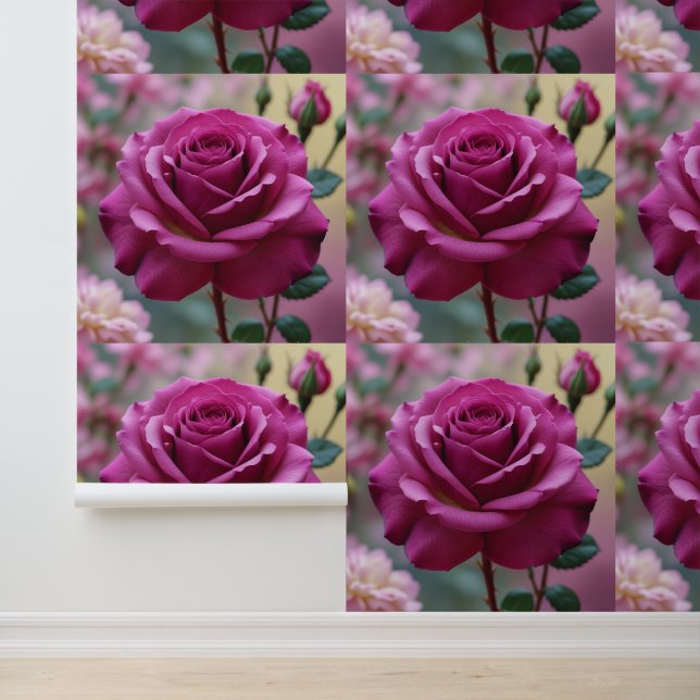 Paarse Roos Bloemen Peel en Stick Behang (Applicatie)