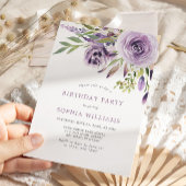 Paarse Roos Bloemen Verjaardagsfeestuitnodiging Kaart