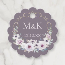 Paarse Roos Bloemenkrans met Monogrammen Bedankjes Labels
