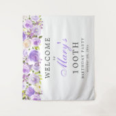 Paarse Roos Bloemige 100ste Verjaardagsfeestje Wandkleed (Voorkant)