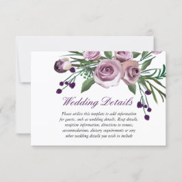 Paarse Roos Bloemige Trouwreceptie details Kaart